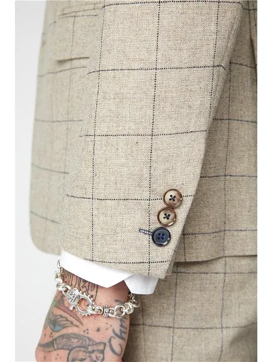 Gibson Wylam Stone Windowpane 3 Piece Tweed Suit