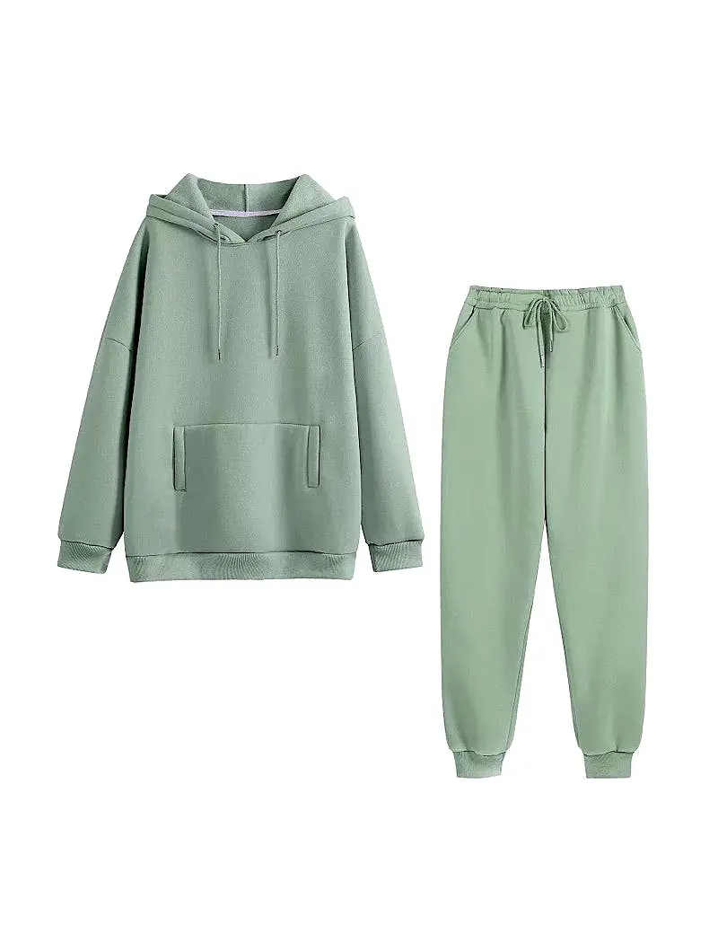 Green Long Sleeve Top Hoodie and Jogging Pant Coord Set