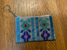 Guatemalan handcrafted glass seed bead change purse with key ring.  BZ401