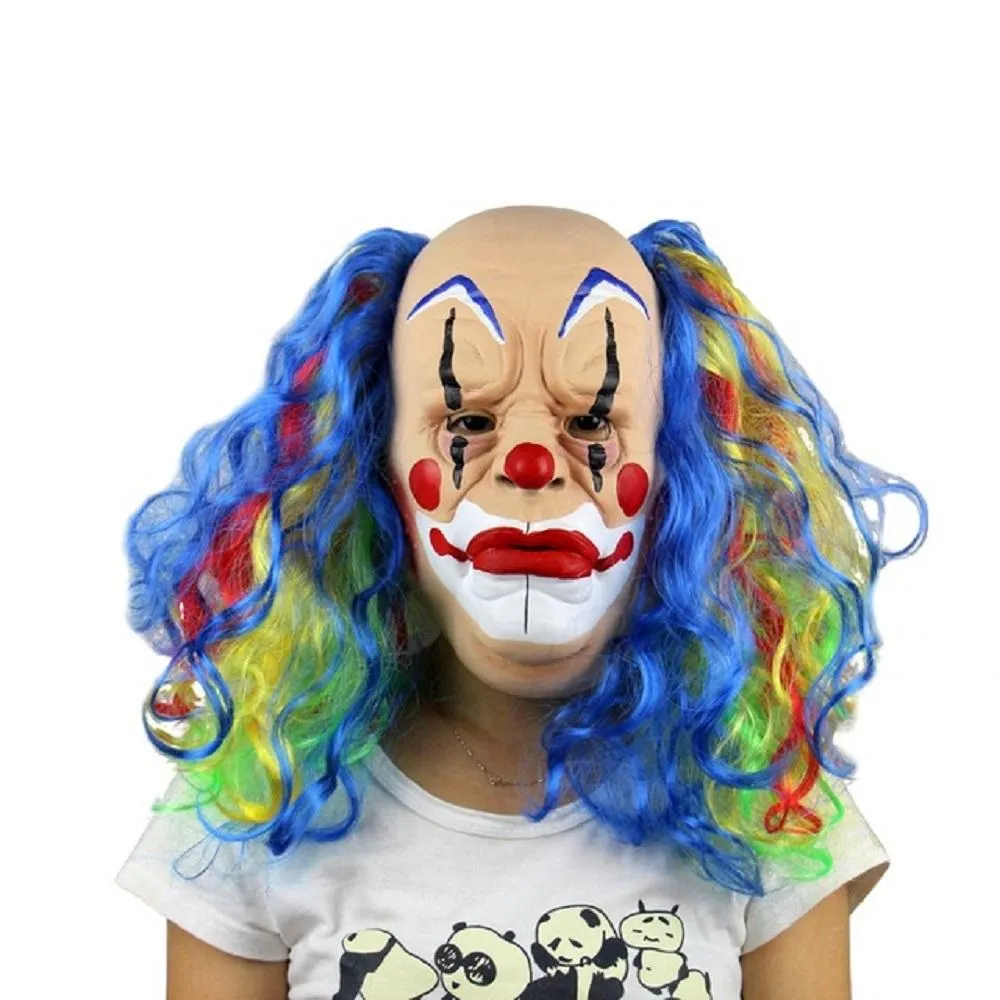 Halloween Joker Sad Face Latex Mask With Colorful Hairs Ghost Party