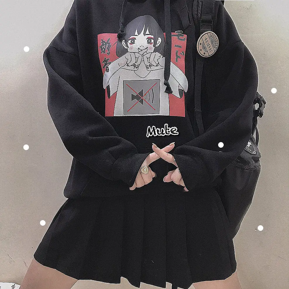 JAPANESE MUTE BLACK WHITE HOODIE BY23157