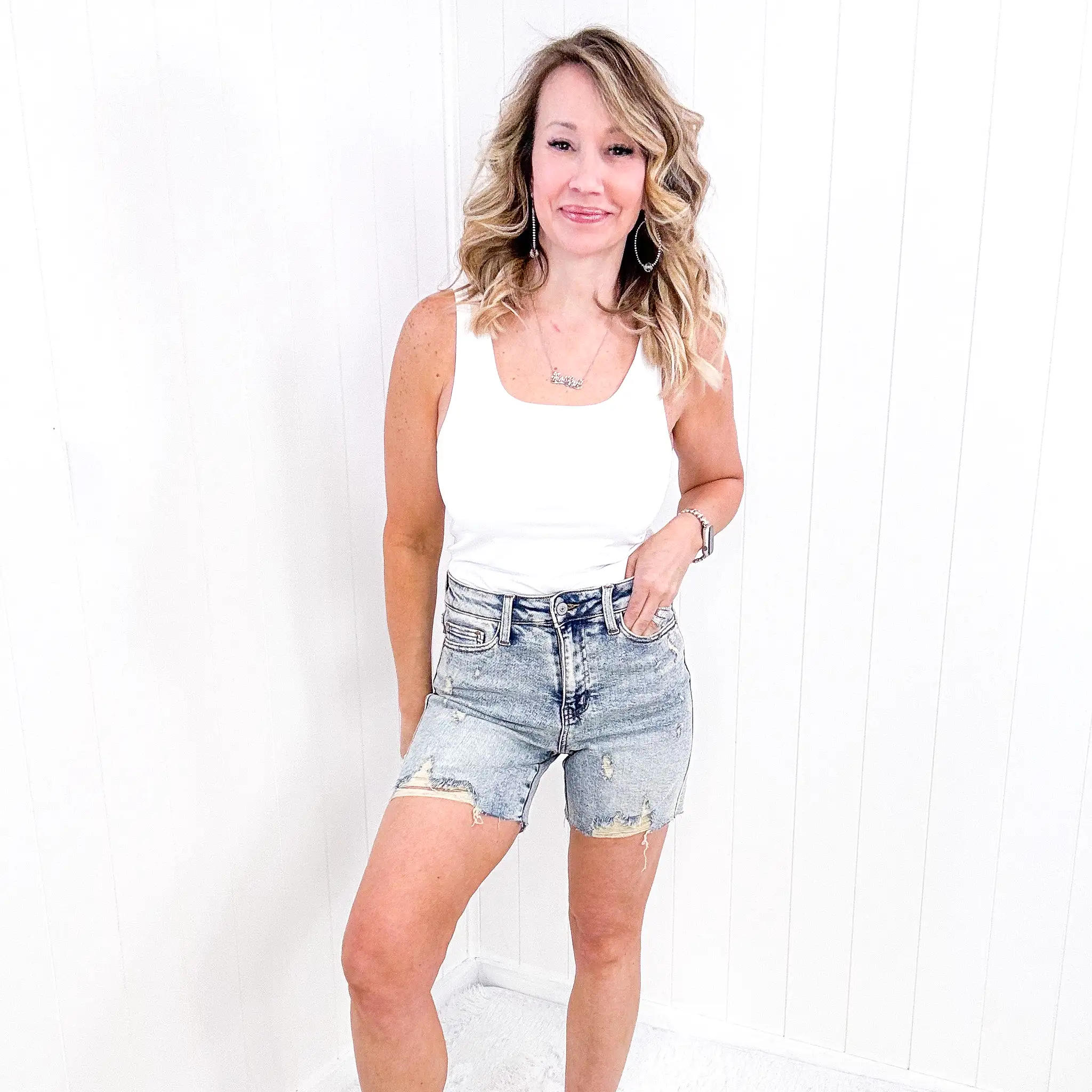 Judy Blue Bobby High Waist Mineral Wash Distressed Boyfriend Shorts