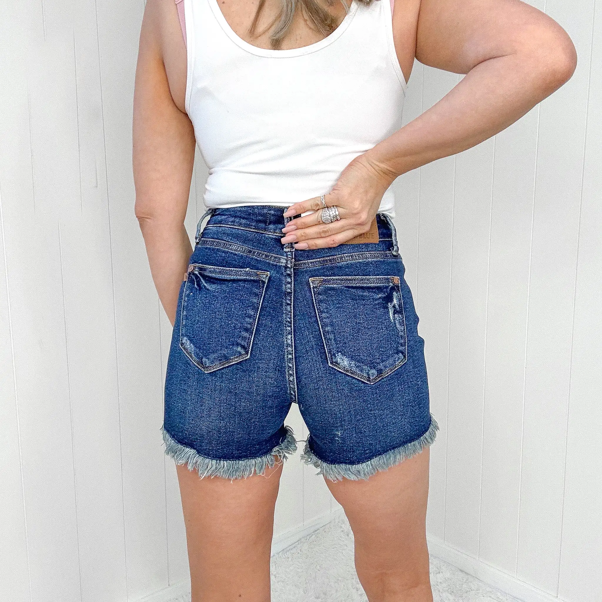 Judy Blue Darling Distressed Rigid High Waist Fray Hem Shorts