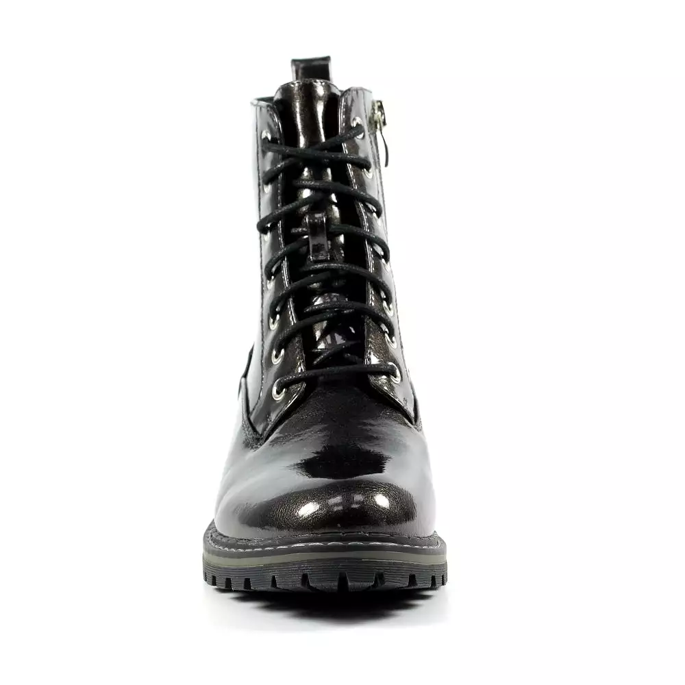 Ladies Lunar Boots Grey Patent Laced Military Style Narla Inside Zip sale