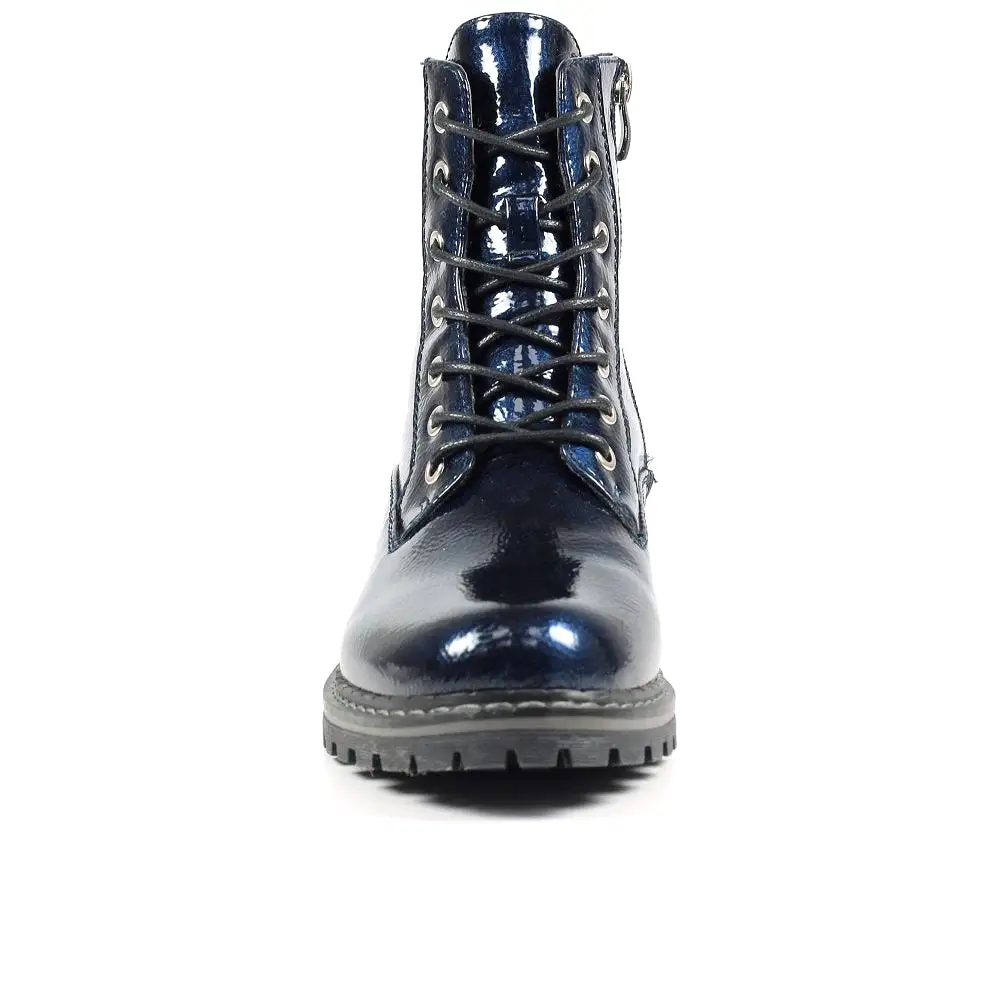 Ladies Lunar Boots Navy Patent Laced Military Style Narla Inside Zip sale