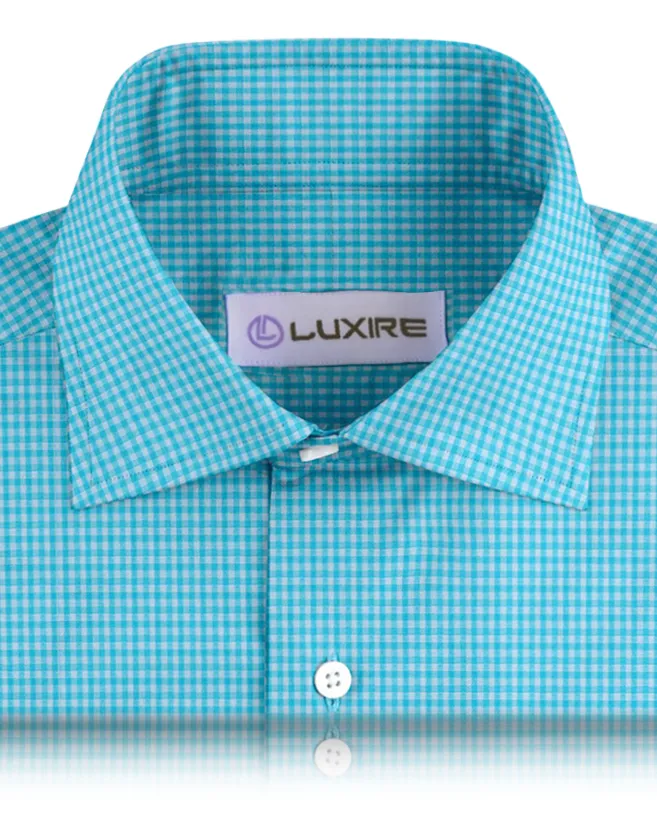 Linen: Light Blue White Gingham Checks Shirt