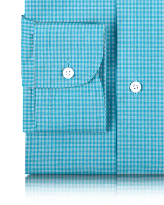 Linen: Light Blue White Gingham Checks Shirt