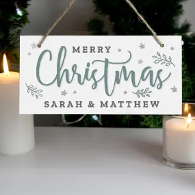 Personalised Merry Christmas White Wooden Sign