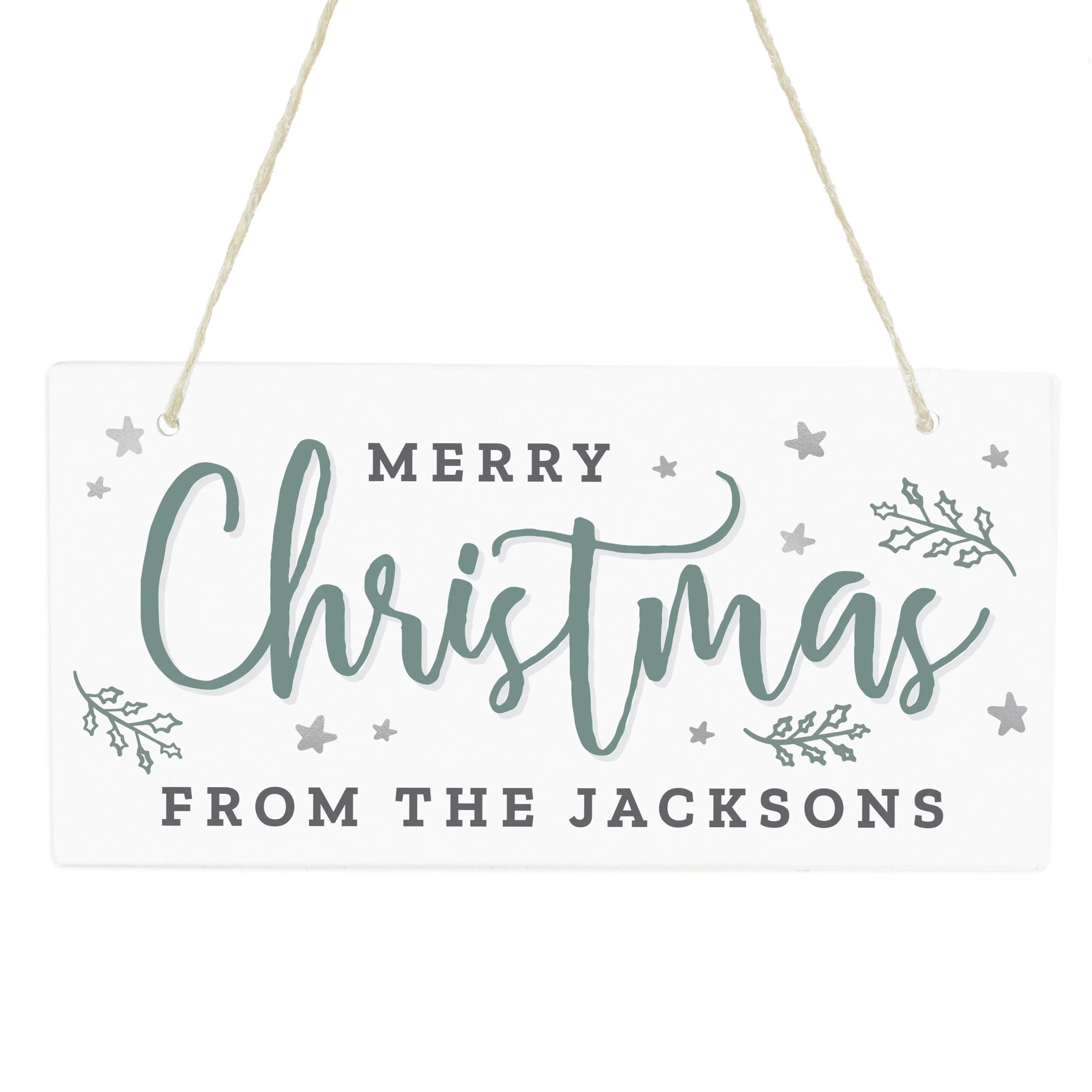 Personalised Merry Christmas White Wooden Sign