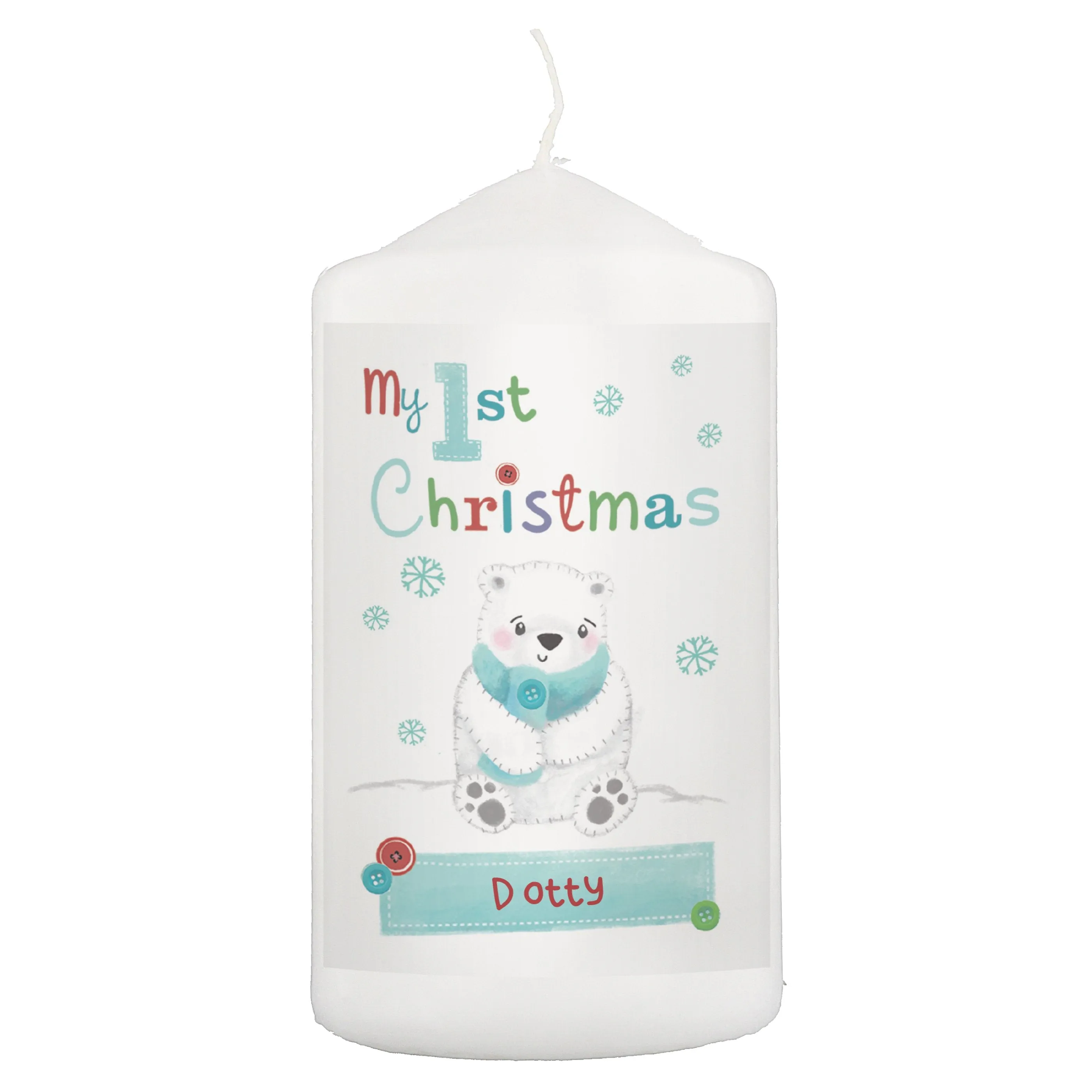 Personalised Polar Bear My 1st Christmas Pillar Candle