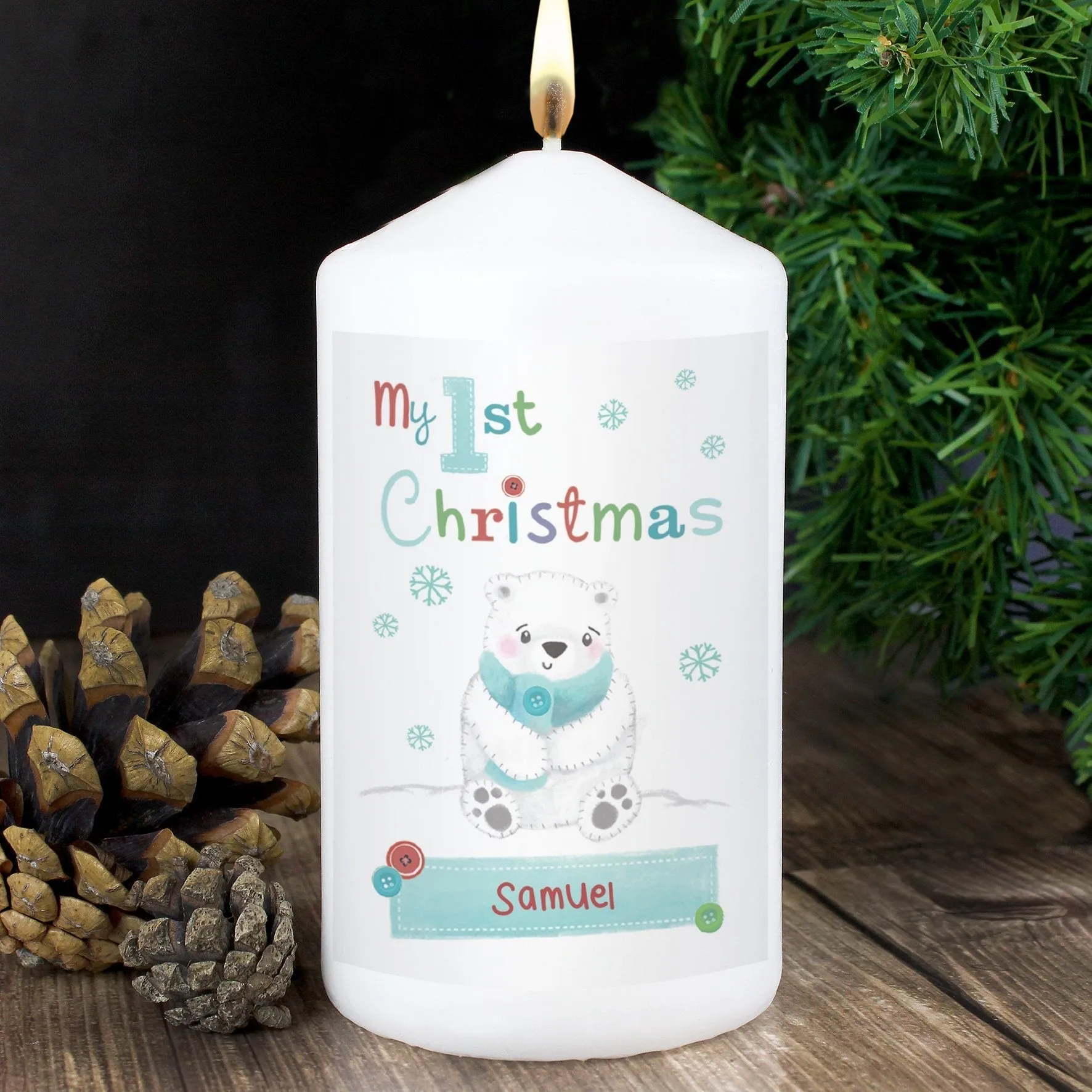 Personalised Polar Bear My 1st Christmas Pillar Candle