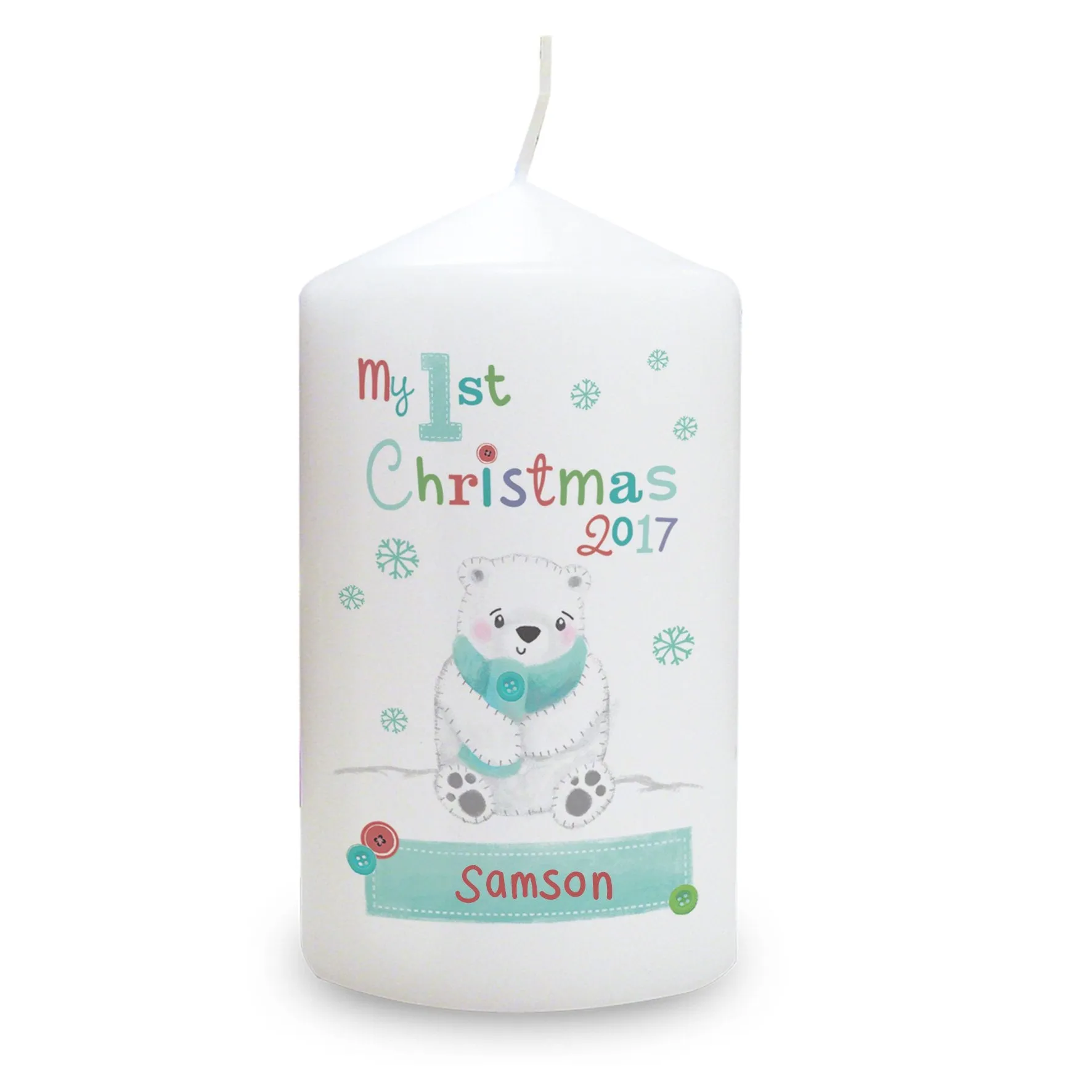 Personalised Polar Bear My 1st Christmas Pillar Candle