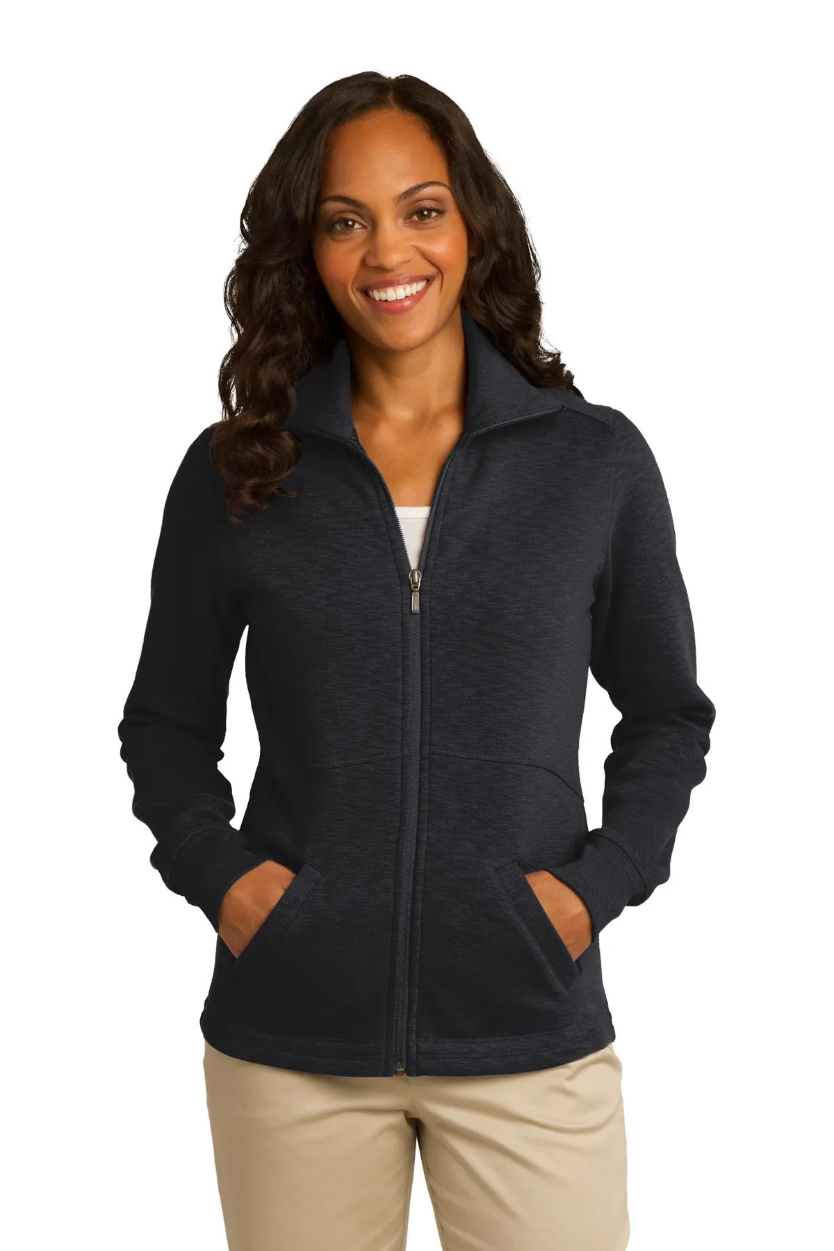 Port Authority Ladies Slub Fleece Full-Zip Jacket L293 Black