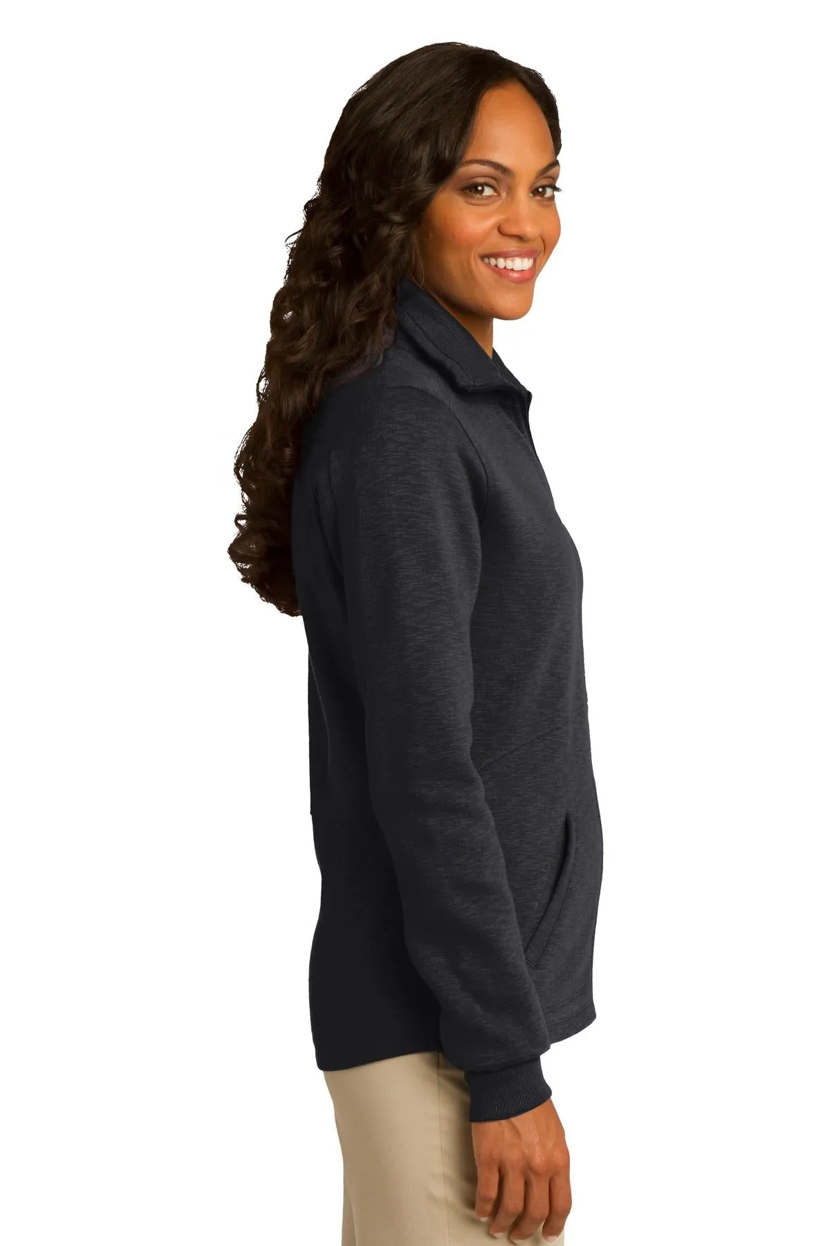 Port Authority Ladies Slub Fleece Full-Zip Jacket L293 Black