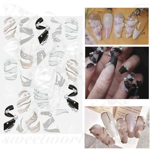 Ribbon Pearls Nail Stickers