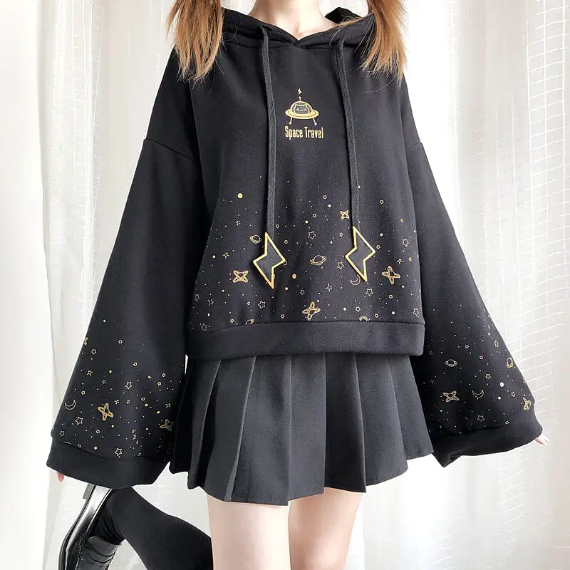 “ROAMING STARRY SKY TRUMPET SLEEVE HOODIE BY23246