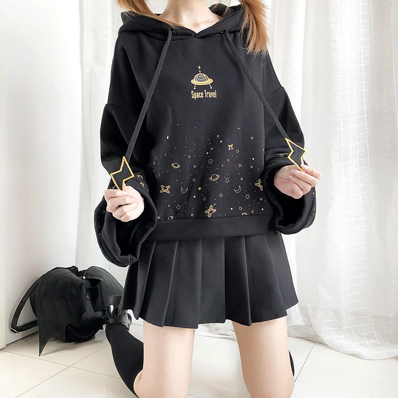 “ROAMING STARRY SKY TRUMPET SLEEVE HOODIE BY23246