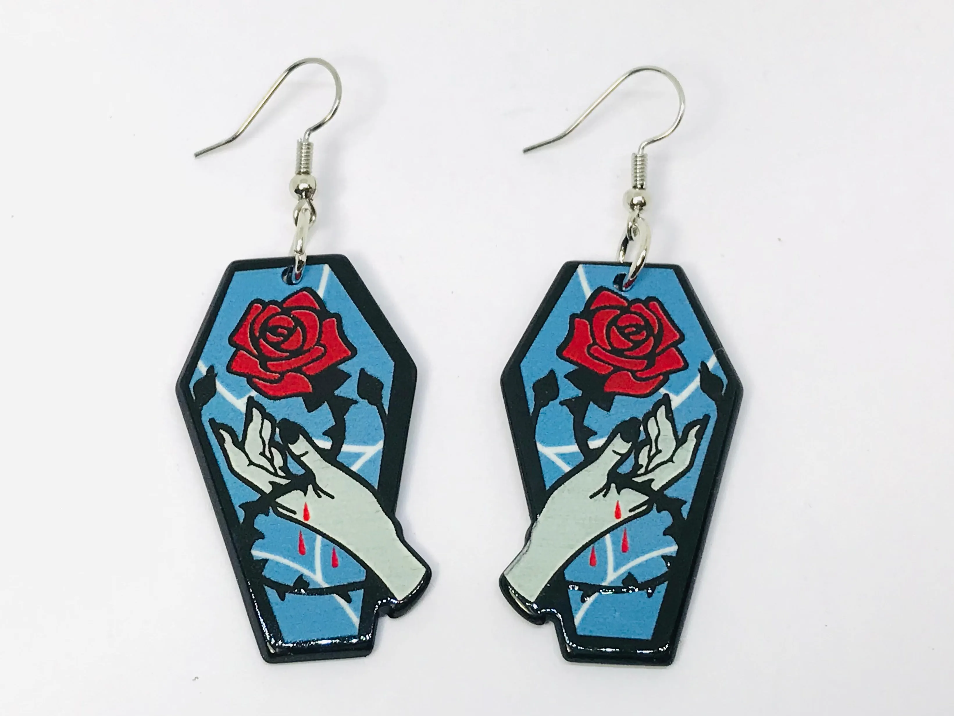 Rose Coffin Acrylic Earrings Halloween