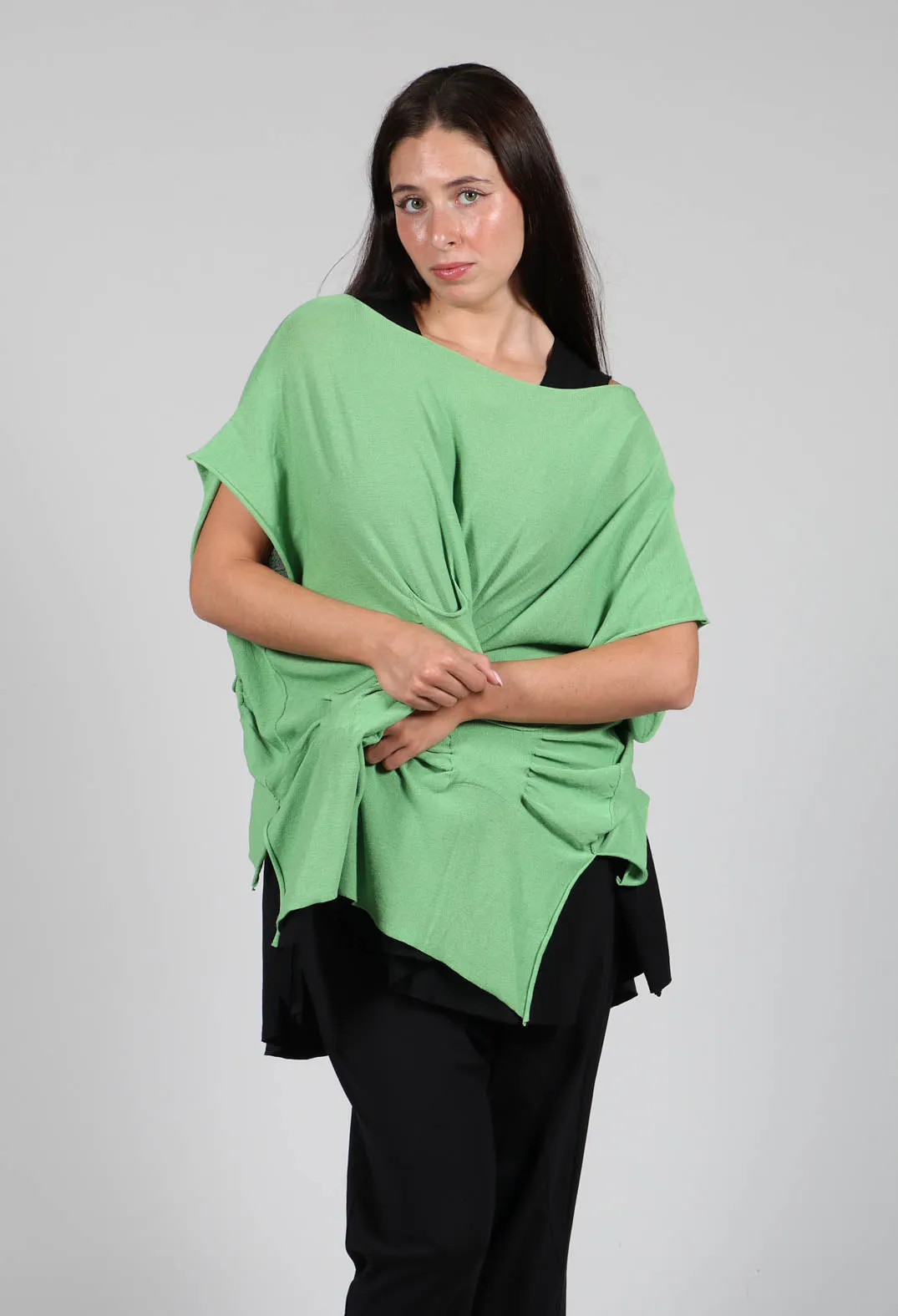 Ruched Sleeveless Sweater in Green