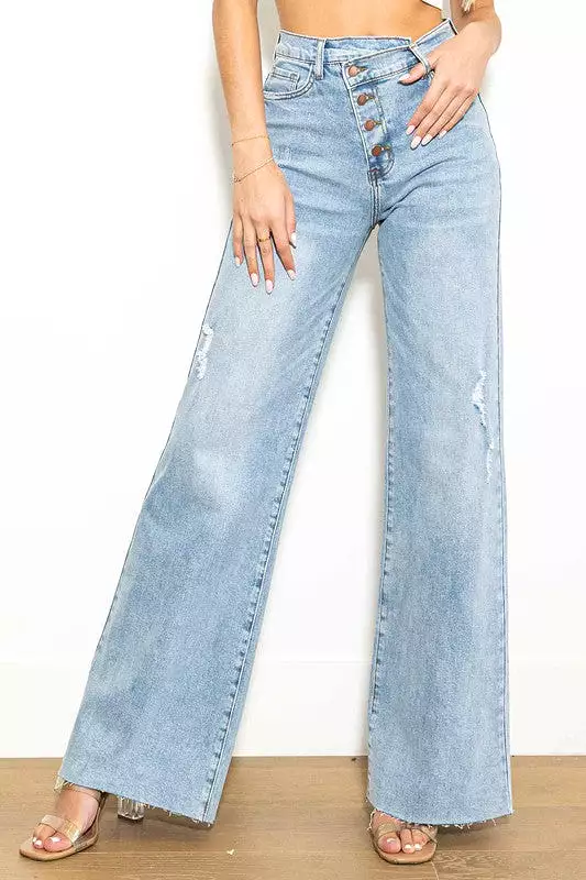 Saylor Criss Cross High Waisted Wide Leg Jeans [online exclusive]