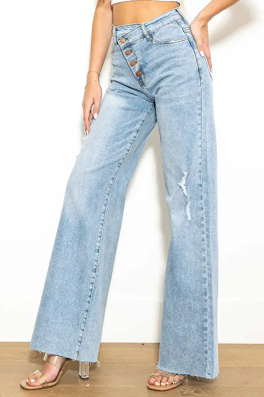 Saylor Criss Cross High Waisted Wide Leg Jeans [online exclusive]