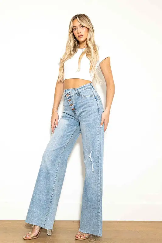 Saylor Criss Cross High Waisted Wide Leg Jeans [online exclusive]