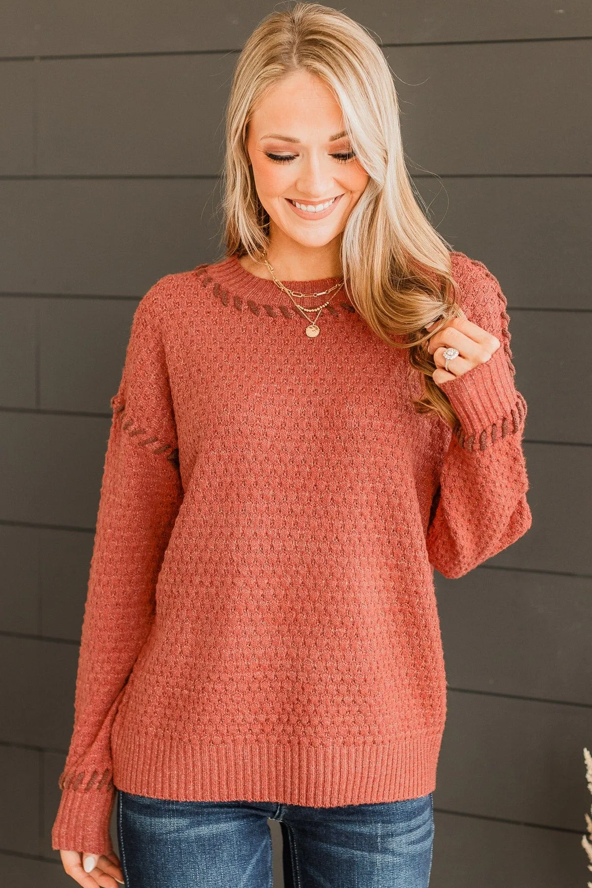 Secret Admirer Knit Sweater- Rust