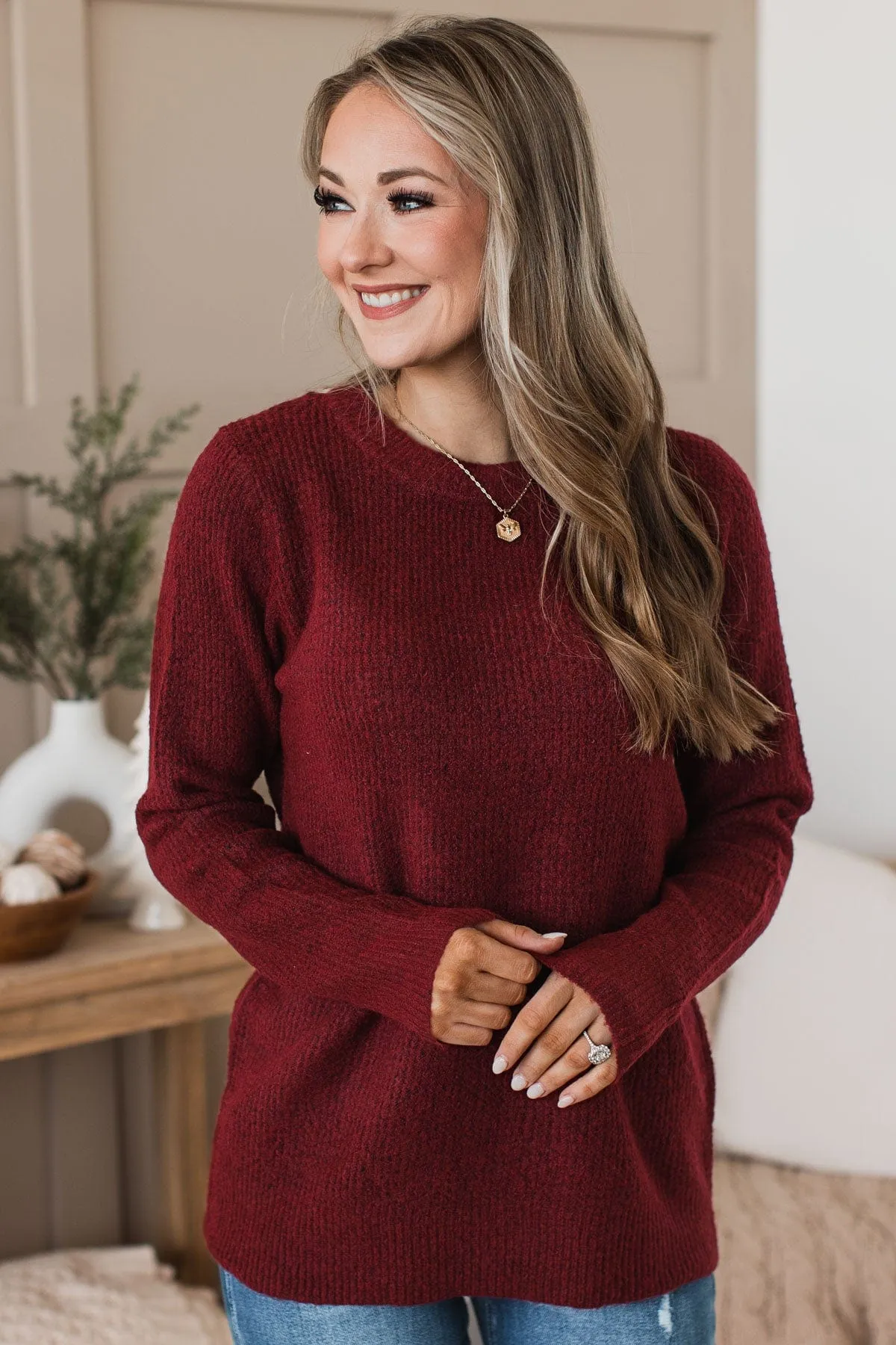 Simply Unforgettable Knit Sweater- Burgundy