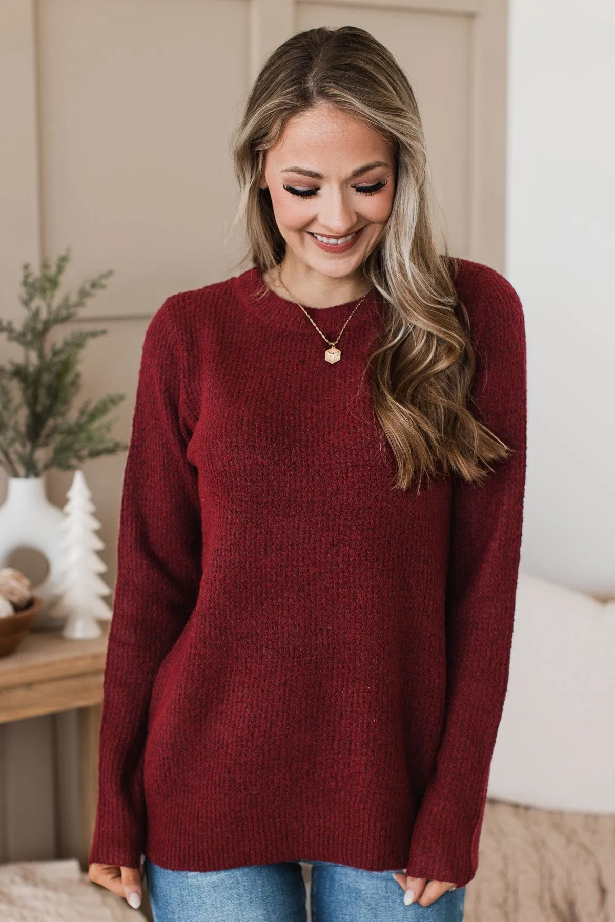 Simply Unforgettable Knit Sweater- Burgundy