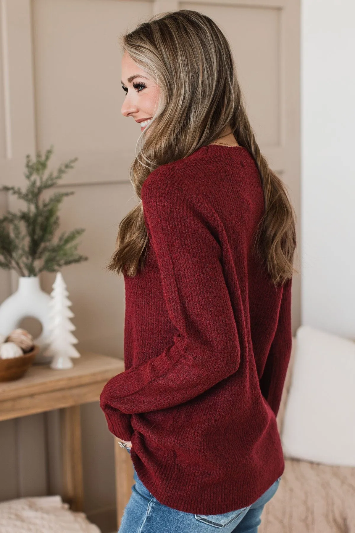 Simply Unforgettable Knit Sweater- Burgundy