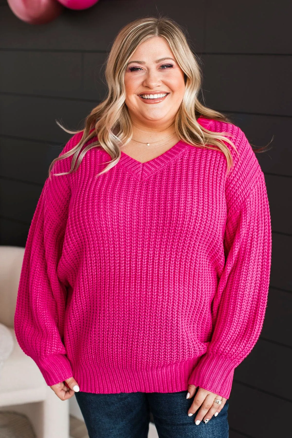 Sparkling Passion Knit Sweater- Fuchsia