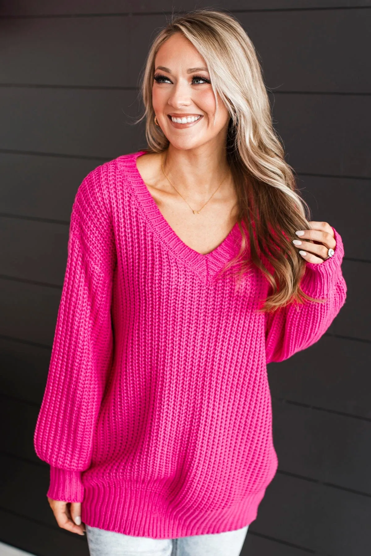 Sparkling Passion Knit Sweater- Fuchsia