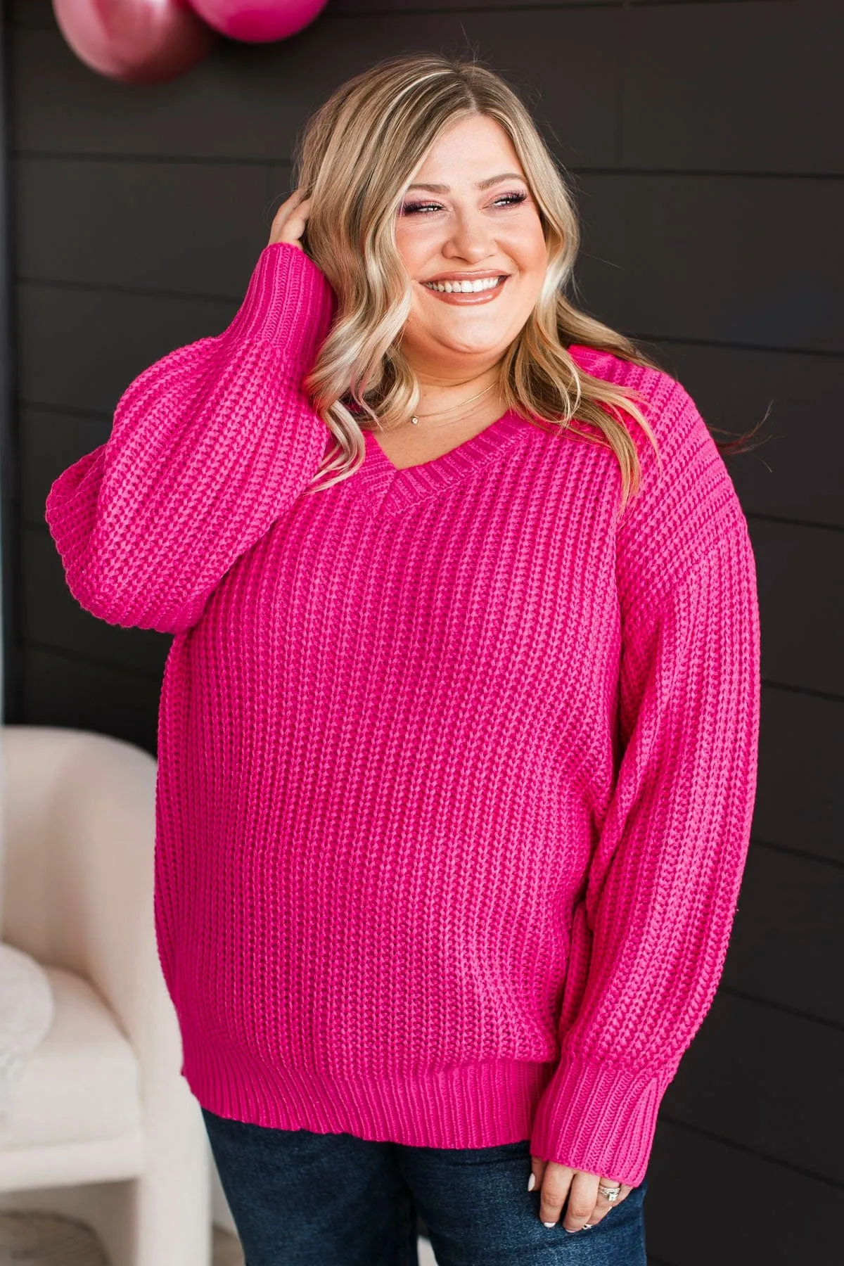 Sparkling Passion Knit Sweater- Fuchsia