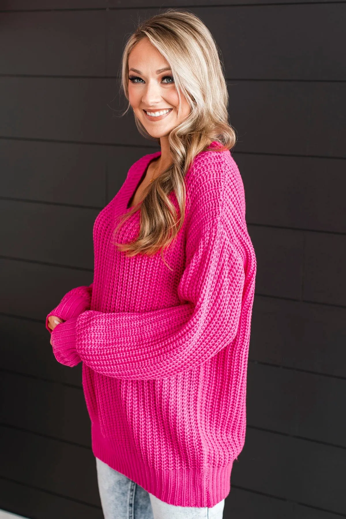 Sparkling Passion Knit Sweater- Fuchsia