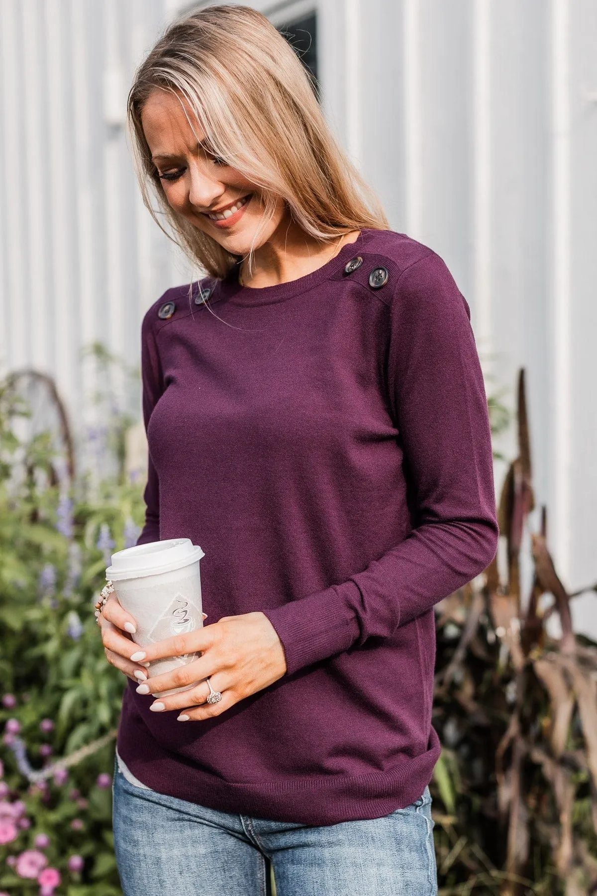 Stay Cozy Knit Sweater- Eggplant