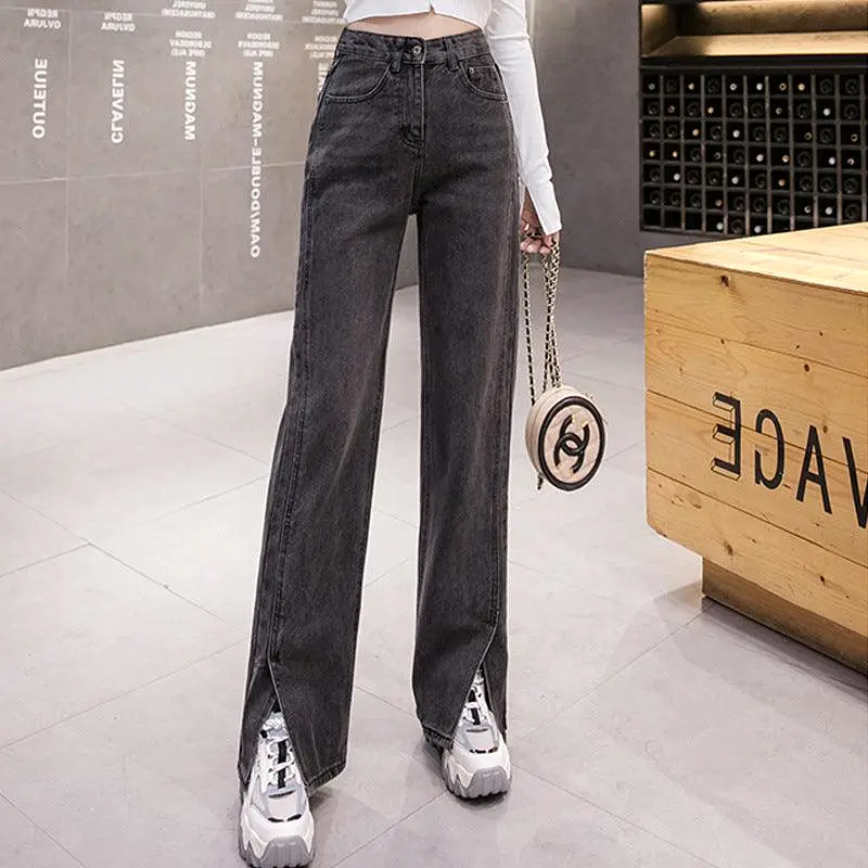 Straight Slit Loose High Waist Slim Sagging Jeans