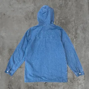 STUSSY DENIM HOODIE - L