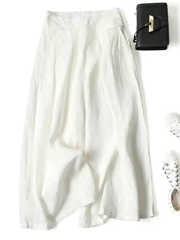 Stylish High Waist Black and White Wide Leg Cotton Culottes for Women