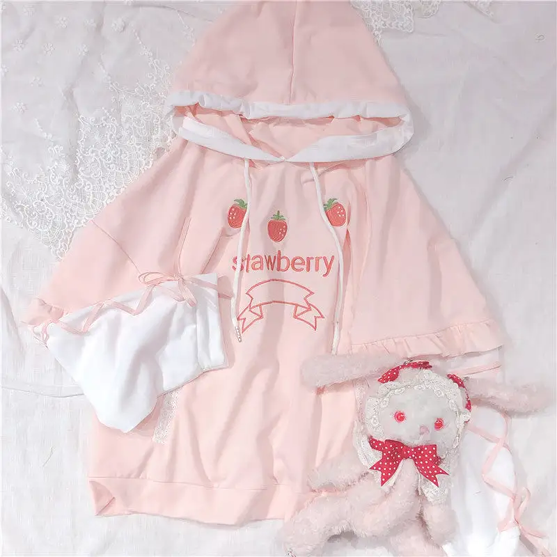 SWEET STRAWBERRY EMBROIDERY LONG SLEEVE HOODIE BY23119