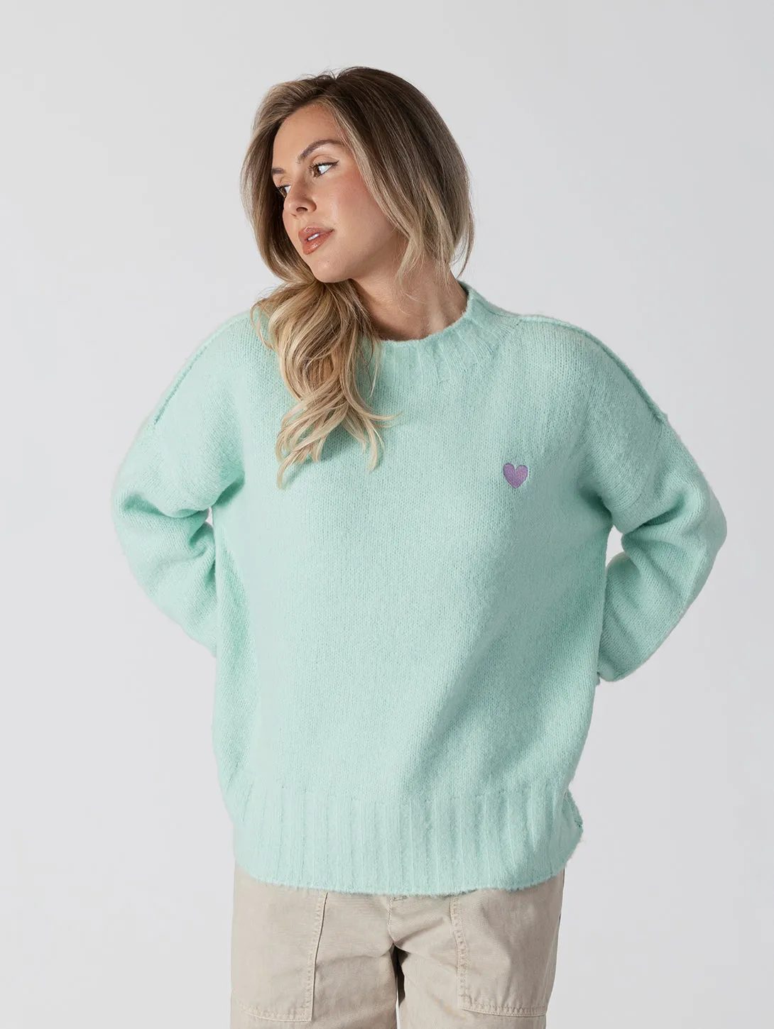 Tanya Heart Sweater - Mint Lavender