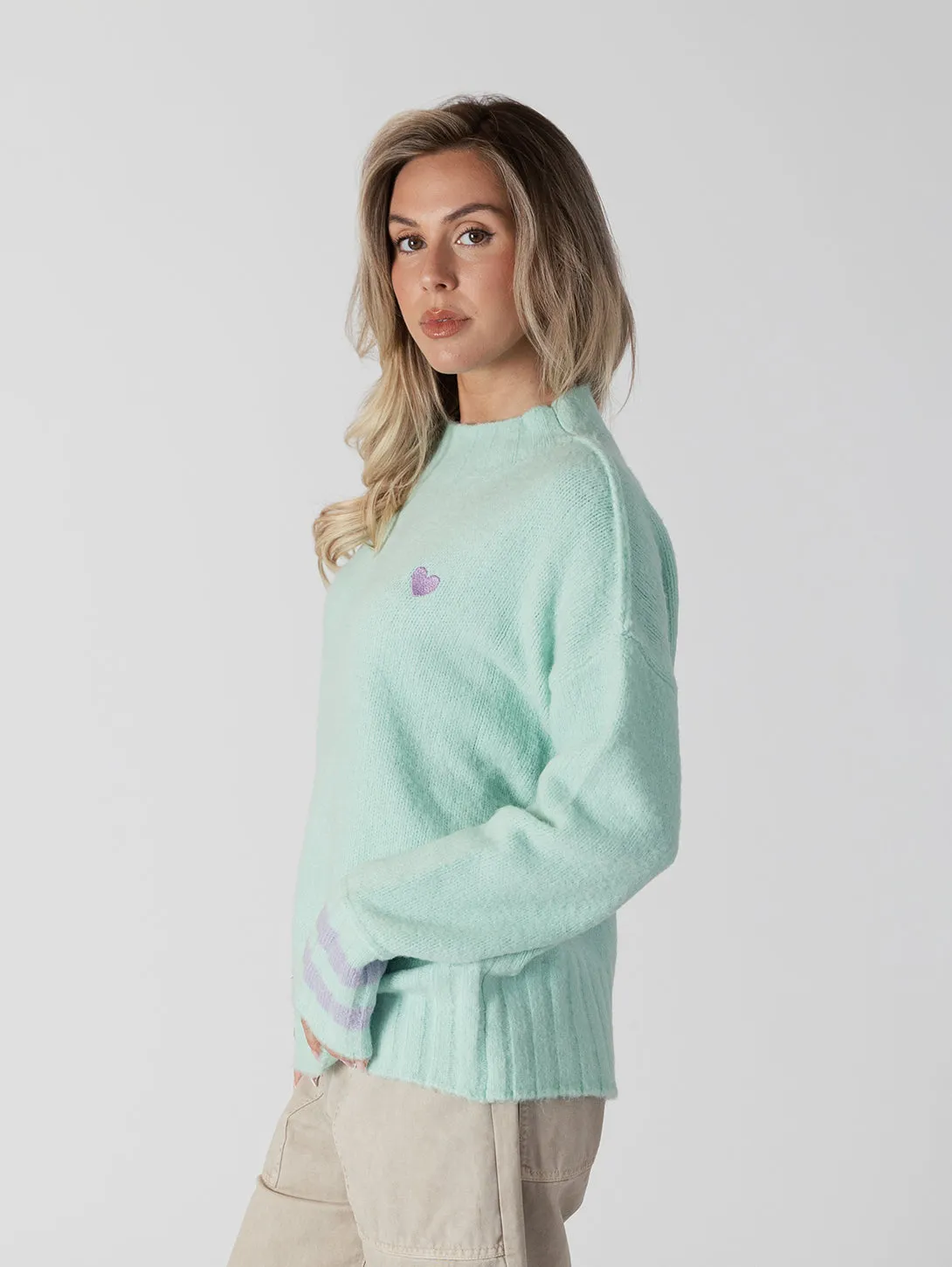 Tanya Heart Sweater - Mint Lavender