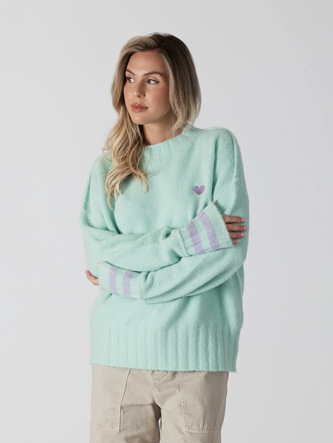 Tanya Heart Sweater - Mint Lavender