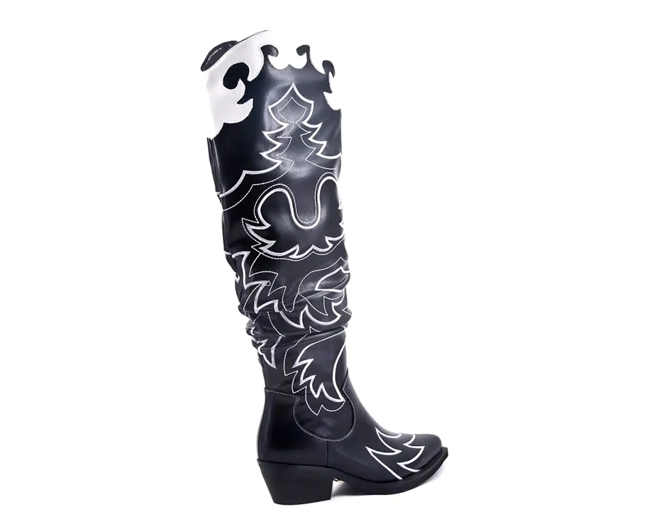 Women's B9012 Faux Leather Embroidered Cowboy Boots Black