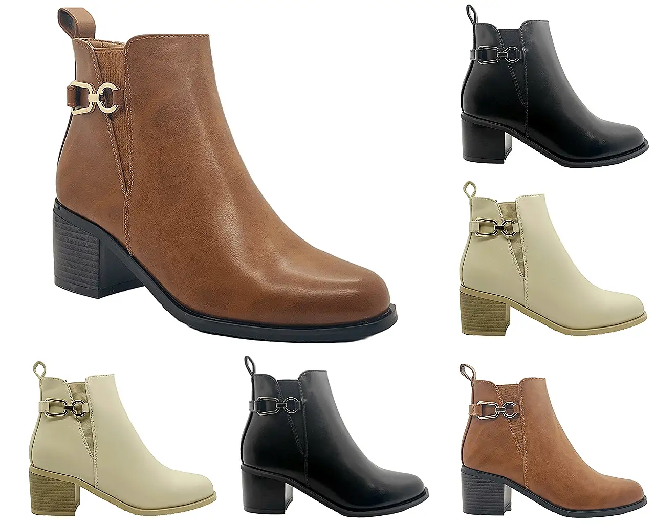 Women's Faux Leather Block Heel Ankle Boots