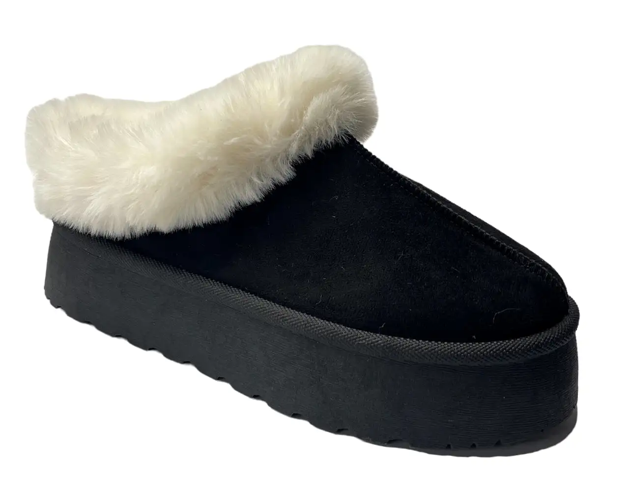 Women's Faux Suede Platform Slip On fur Slippers