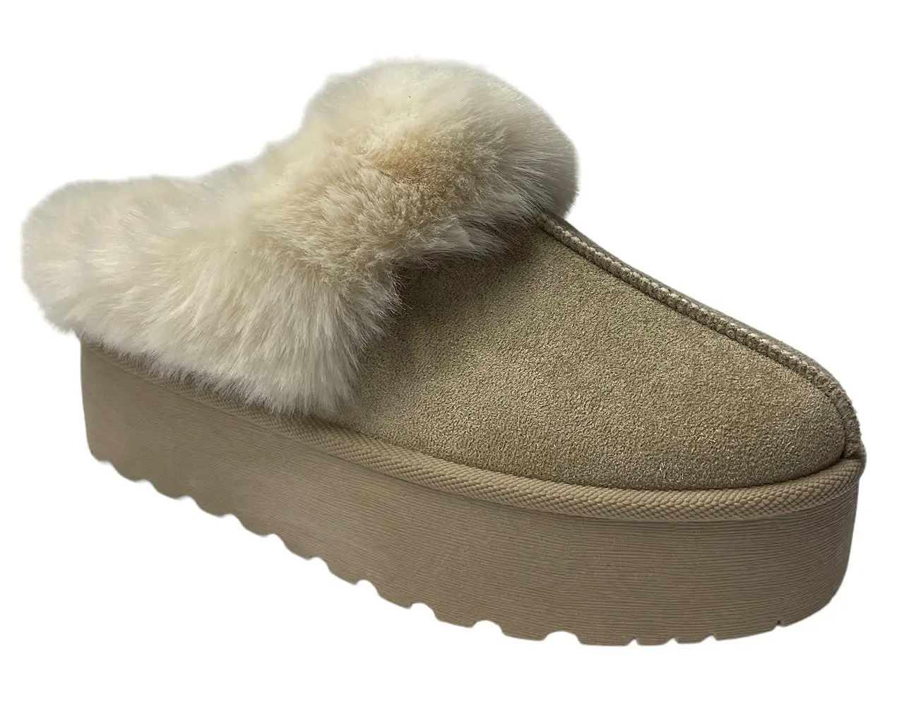 Women's Faux Suede Platform Slip On fur Slippers