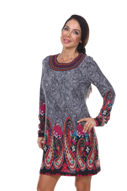 Women's Paisley Embroidered Sweater Dress