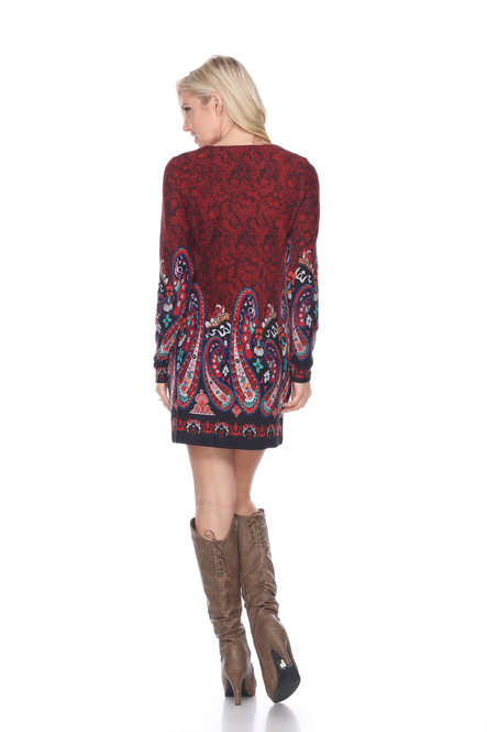 Women's Paisley Embroidered Sweater Dress