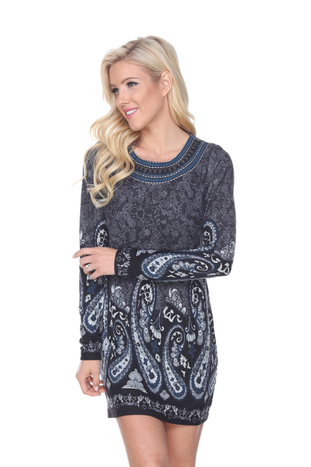 Women's Paisley Embroidered Sweater Dress