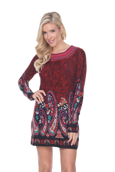 Women's Paisley Embroidered Sweater Dress